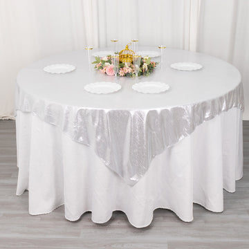 Add Shimmering Elegance to Your Decor with the Silver Shimmer Sequin Dots Square Polyester Table Overlay