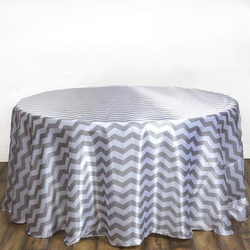 Silver/White Seamless Chevron Satin Round Tablecloth 120"