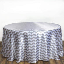 Chevron Satin Round Tablecloth | Silver / White | Table Linens | 120"