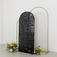 Sparkly Black Big Payette Sequin Fitted Chiara Backdrop Stand Cover for Round Top Wedding Arch