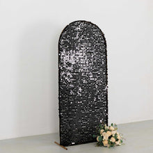 Sparkly Black Big Payette Sequin Fitted Chiara Backdrop Stand Cover for Round Top Wedding Arch