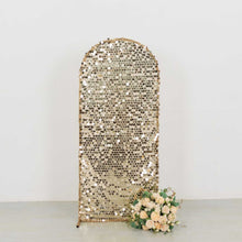 Sparkly Champagne Big Payette Sequin Fitted Chiara Backdrop Stand Cover for Round Top Wedding Arch 