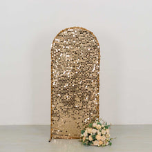Sparkly Gold Big Payette Sequin Fitted Chiara Backdrop Stand Cover for Round Top Wedding Arch