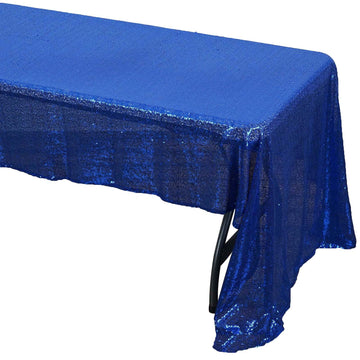 Elevate Your Event with the Royal Blue Seamless Premium Sequin Rectangle Tablecloth