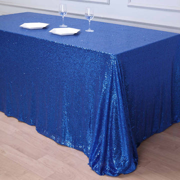 Make a Statement with the Royal Blue Seamless Premium Sequin Rectangle Tablecloth 90x156