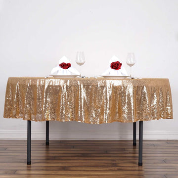 Transform Your Tables with the Gold Seamless Premium Sequin Round Tablecloth 90