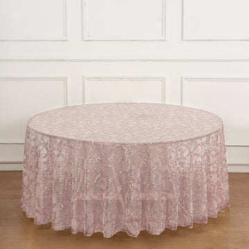 Captivating Rose Gold Sequin Leaf Embroidered Round Tablecloth