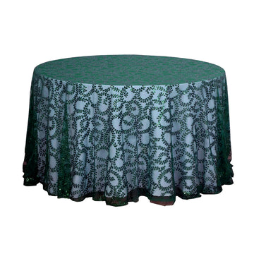 Create Unforgettable Moments with the Hunter Emerald Green Sequin Leaf Tablecloth