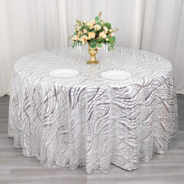 Add a Touch of Luxury with the Silver Wave Mesh Round Tablecloth
