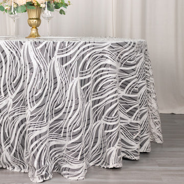 Elevate Your Event with the White Black Wave Mesh Round Tablecloth