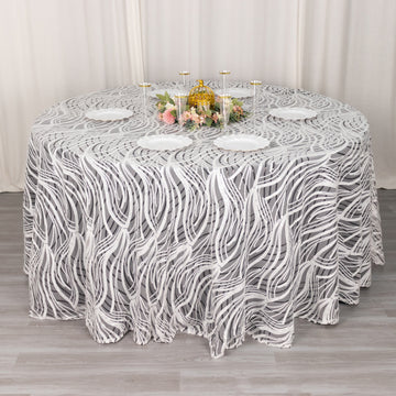 Unleash Your Creativity with the White Black Wave Mesh Round Tablecloth
