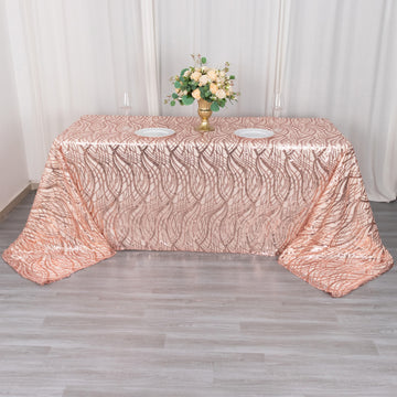 Elevate Your Tablescapes with the Rose Gold Wave Mesh Rectangular Tablecloth