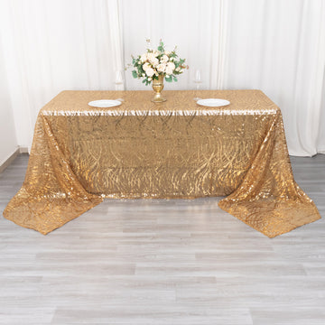 Elevate Your Event with the Opulent Gold Wave Mesh Rectangular Tablecloth