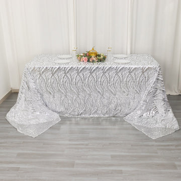 Elevate Your Tablescapes with the Silver Wave Mesh Rectangular Tablecloth