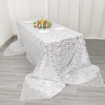 Infuse Elegance and Glamour with the Silver Wave Mesh Rectangular Tablecloth