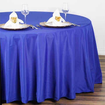 Upgrade Your Event Decor with the Royal Blue Seamless Polyester Round Tablecloth 108