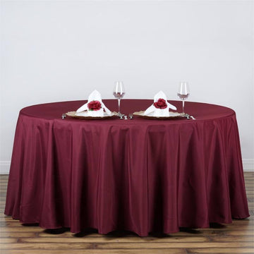 Add Elegance to Your Event with a Burgundy Seamless Polyester Round Tablecloth 120