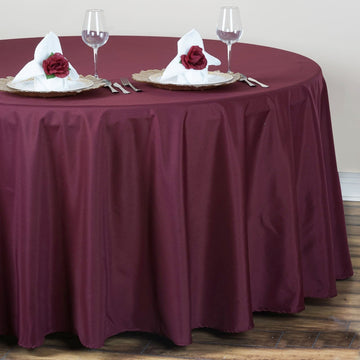 Elevate Your Event Decor with the Burgundy Seamless Polyester Round Tablecloth 132