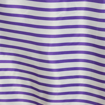 Elegant White/Purple Seamless Stripe Satin Rectangle Tablecloth for Your Special Occasions