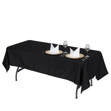 Elevate Your Event Decor with the Black Seamless Premium Polyester Rectangular Tablecloth