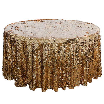 Add a Touch of Elegance with the Gold Seamless Big Payette Sequin Round Tablecloth
