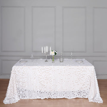 Elegant White Seamless Big Payette Sequin Rectangle Tablecloth 90"x132"