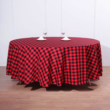 Elegant Black/Red Seamless Buffalo Plaid Round Tablecloth