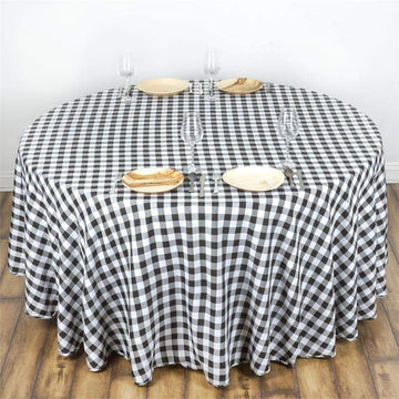 Stylish White/Black Checkered Polyester Table Linen