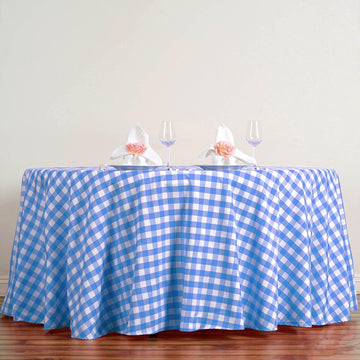 Elegant White/Blue Seamless Buffalo Plaid Round Tablecloth