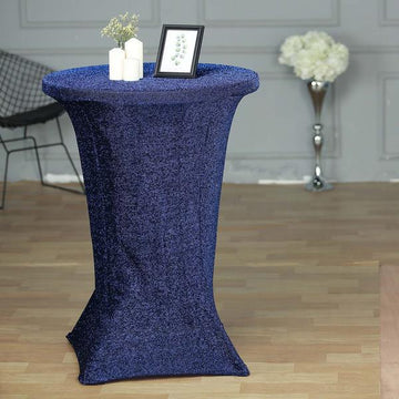 Create a Stunning Ambiance with the Navy Blue Metallic Shiny Glittered Spandex Cocktail Table Cover