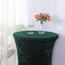 Hunter Emerald Green Crushed Velvet Stretch Fitted Round Highboy Cocktail Table Cover