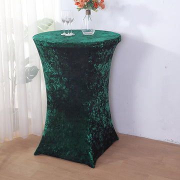 Premium Quality and Unmatched Elegance: The Hunter Emerald Green Crushed Velvet Stretch Fitted Round Highboy Cocktail Table Cover