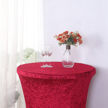 Red Crushed Velvet Stretch Fitted Round Highboy Cocktail Table Cover