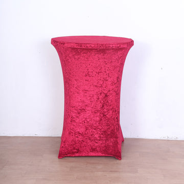 Captivating Red Crushed Velvet Stretch Fitted Round Highboy Cocktail Table Cover