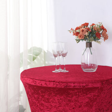 Versatile and Elegant Red Velvet Stretch Fitted Round Table Cover