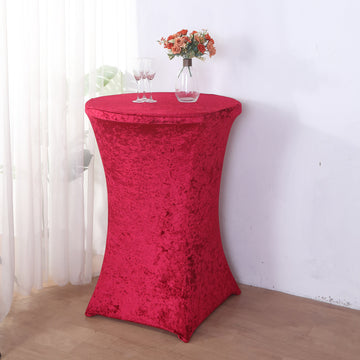 Luxurious Red Crushed Velvet Stretch Fitted Round Highboy Cocktail Table Cover