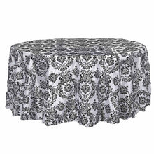 Flocking Design 120 Inch Black Round Velvet Taffeta Damask Tablecloth#whtbkgd