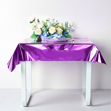 Add a Touch of Elegance to Your Event with a Purple Metallic Foil Square Tablecloth