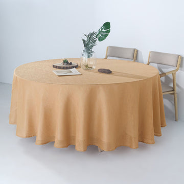 Natural Seamless Linen Round Tablecloth - Slubby Textured Wrinkle Resistant Tablecloth 108 inch - Beige