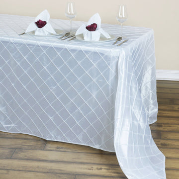 Elegant White Taffeta Pintuck Seamless Rectangular Tablecloth 90" x 132"