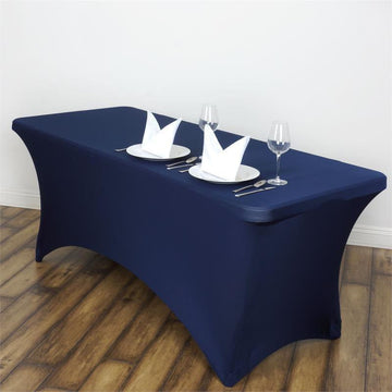 Elegant Navy Blue Rectangular Stretch Spandex Tablecloth 6ft