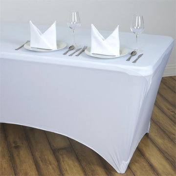 White Rectangular Stretch Spandex Tablecloth for Elegant Event Décor