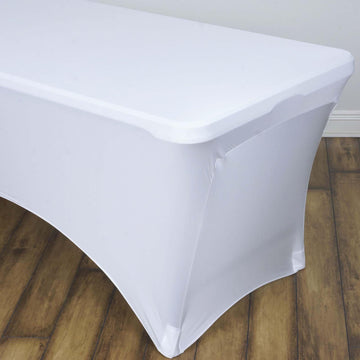 Durable and Versatile White Rectangular Stretch Spandex Tablecloth