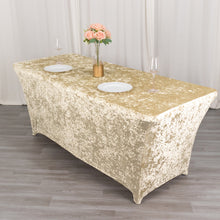 6ft Beige Crushed Velvet Stretch Fitted Rectangular Table Cover