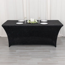 6ft Black Crushed Velvet Stretch Fitted Rectangular Table Cover