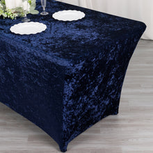 6ft Navy Blue Crushed Velvet Stretch Fitted Rectangular Table Cover
