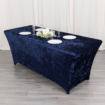 Enhance Your Event with the Navy Blue Crushed Velvet Fitted Tablecloth