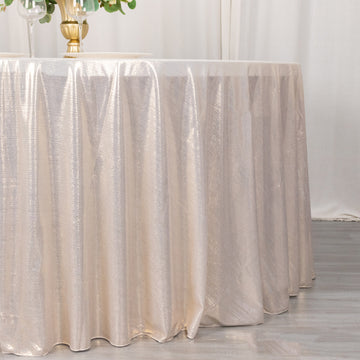 Sophistication Meets Resilience with the Beige Shimmer Sequin Dots Tablecloth