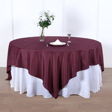 Elevate Your Event Decor with the Burgundy Seamless Square Polyester Table Overlay 90"x90"