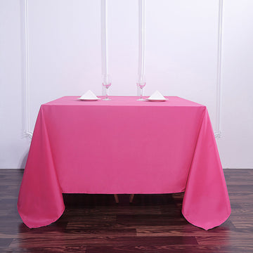 Add Elegance and Vibrancy to Your Event with the Fuchsia Seamless Square Polyester Tablecloth 90"x90"